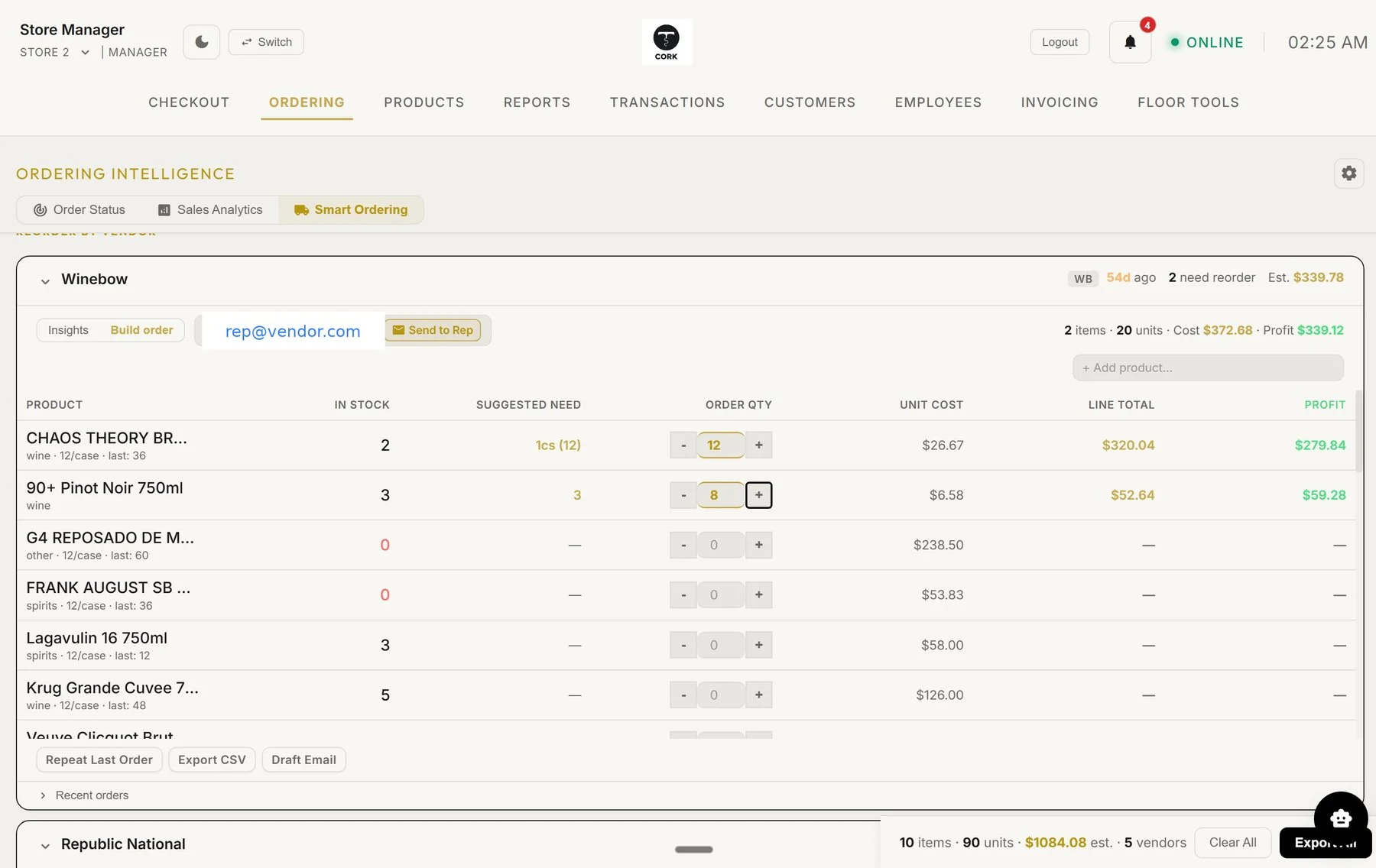 Smart ordering screen
